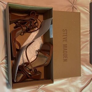 Steve Madden Brown Patent Strappy tie heels